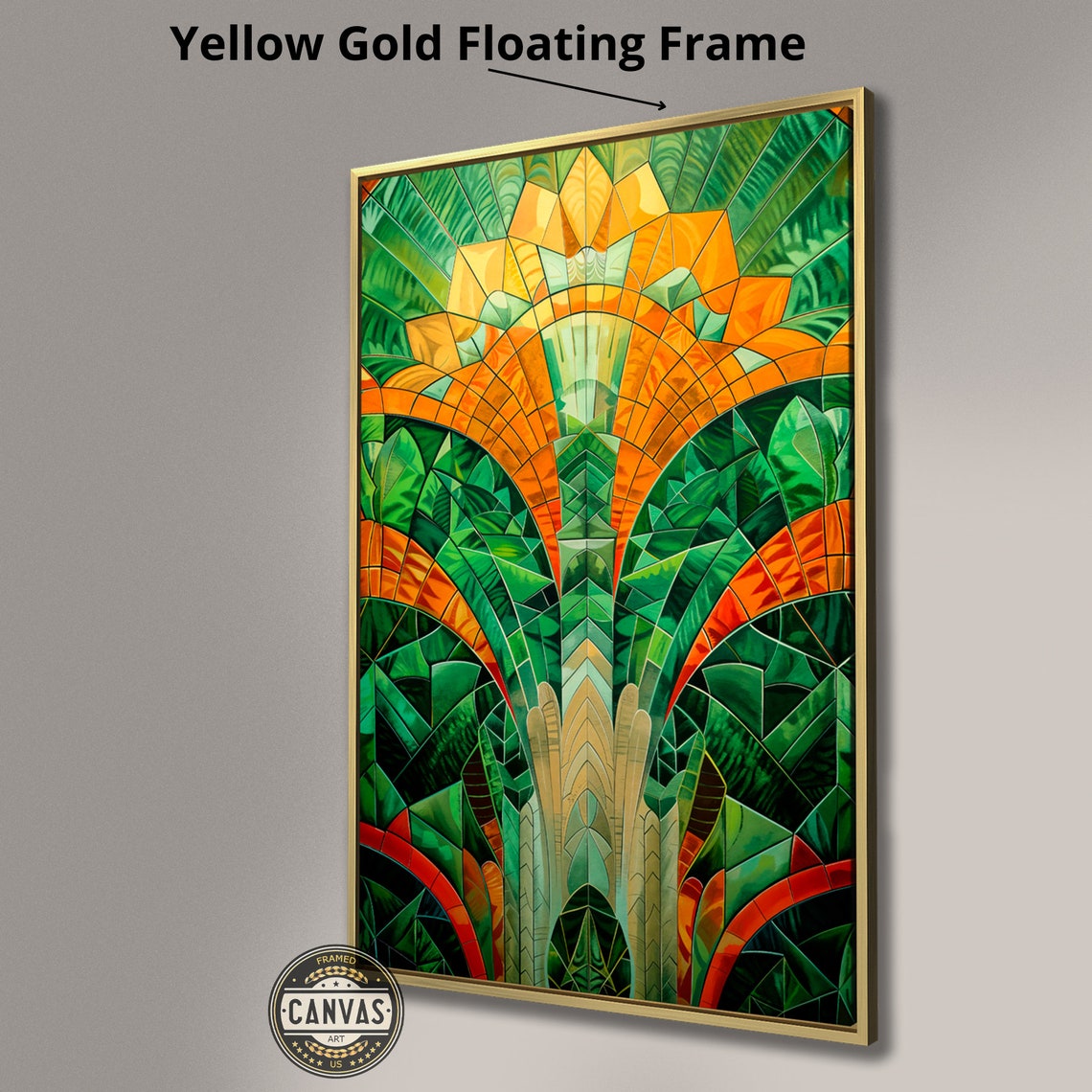 Emerald Green Orange Mosaic Stained Glass Tropical Deco Art Print - Image 2