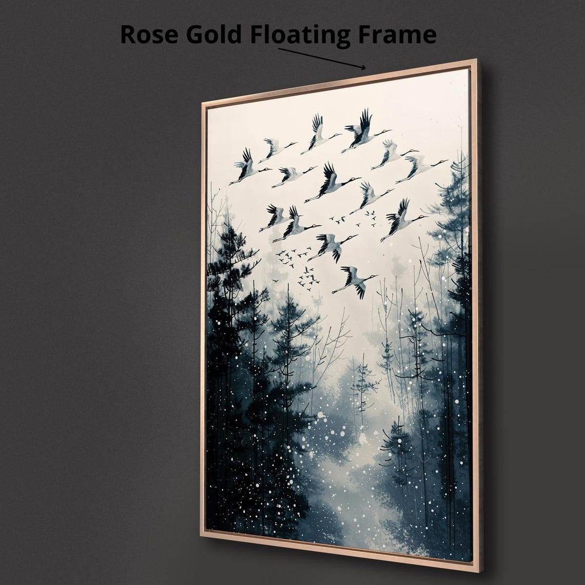 Japanese Cranes Flying Misty Snowy Pine Forest Winter Poster - Image 3