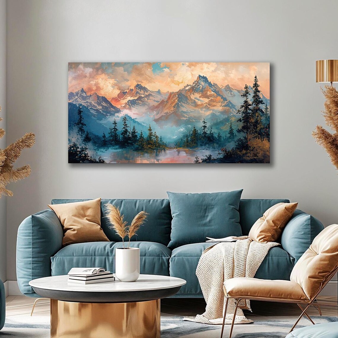 Mystic Mountain Landscape, Snowy Peaks and Lake Art Print - Image 3