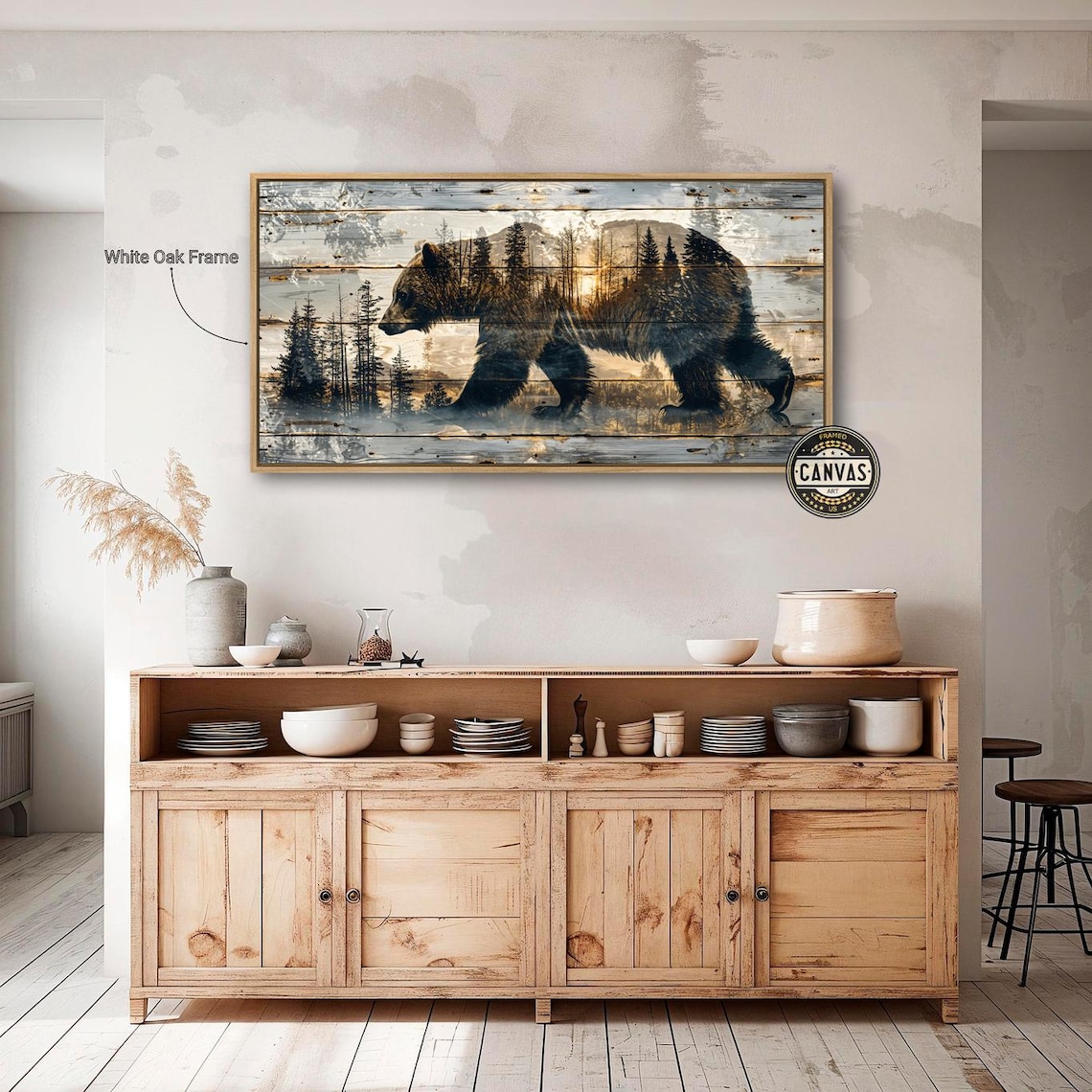 Rustic Bear Silhouette Abstract Forest Landscape Poster - Image 3