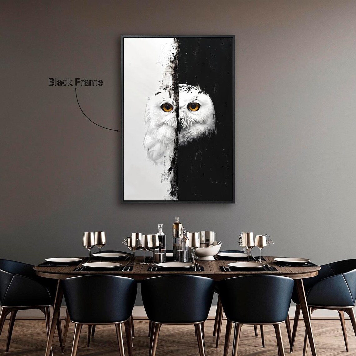 Mystical Owl Black and White Wildlife Art Print - Image 3