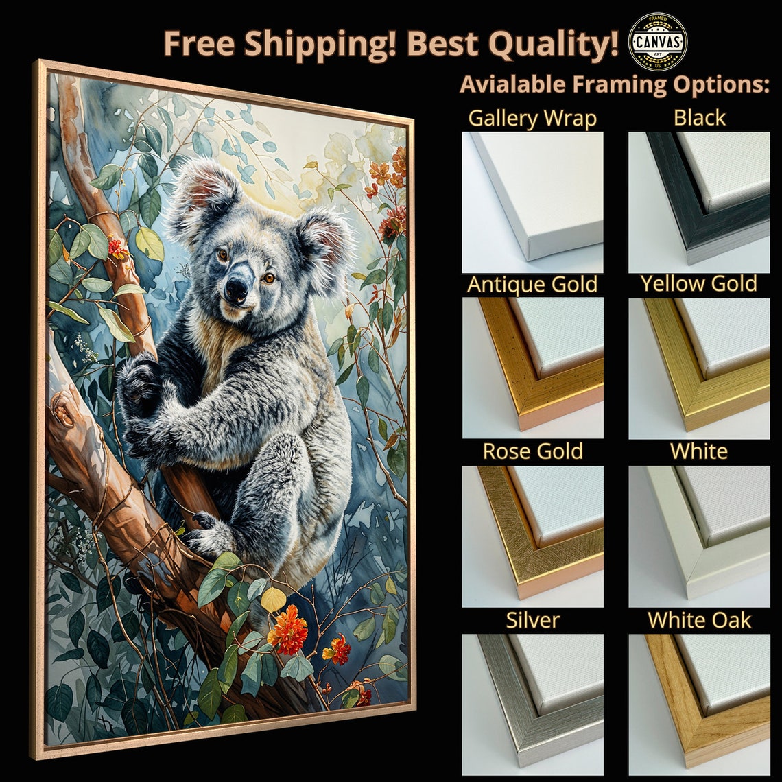 Cute Koala Climbing Eucalyptus Tree Watercolor Wildlife Art Poster - Image 5