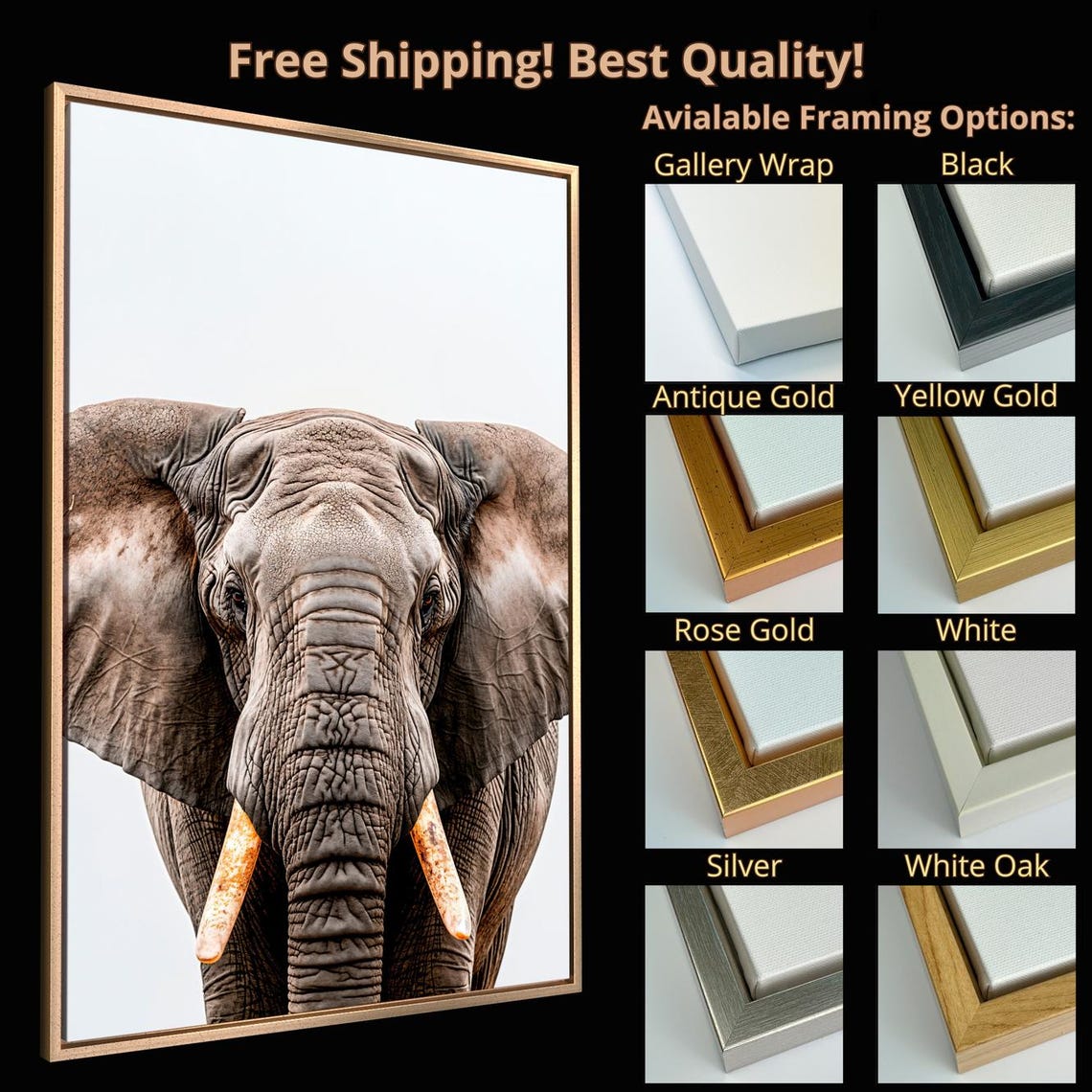 African Elephant Close Up Portrait Tusks Wildlife Photography Poster - Image 4