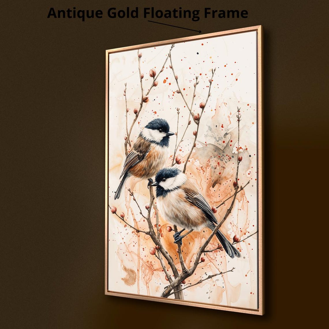 Two Chickadees Perched Berry Branches Delicate Watercolor Bird Poster - Image 4