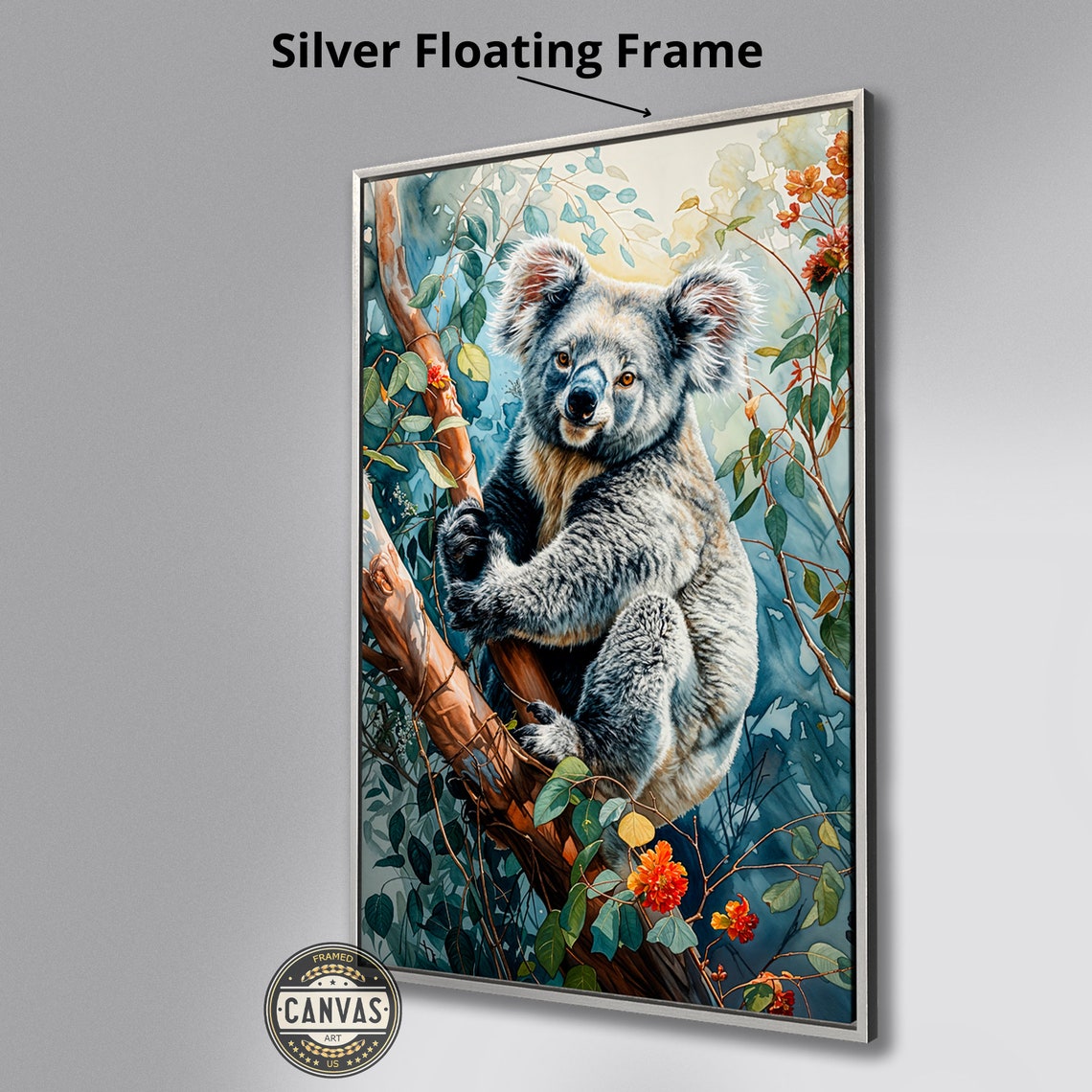 Cute Koala Climbing Eucalyptus Tree Watercolor Wildlife Art Poster - Image 2