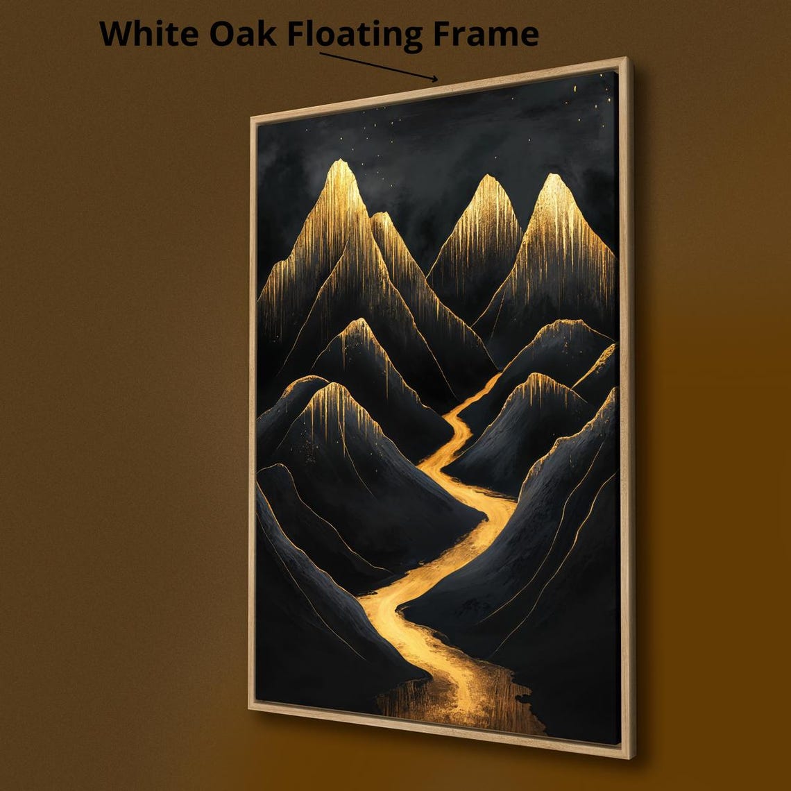 Black Mountain Peaks Gold Drip Ridges Golden River Art Print - Image 3