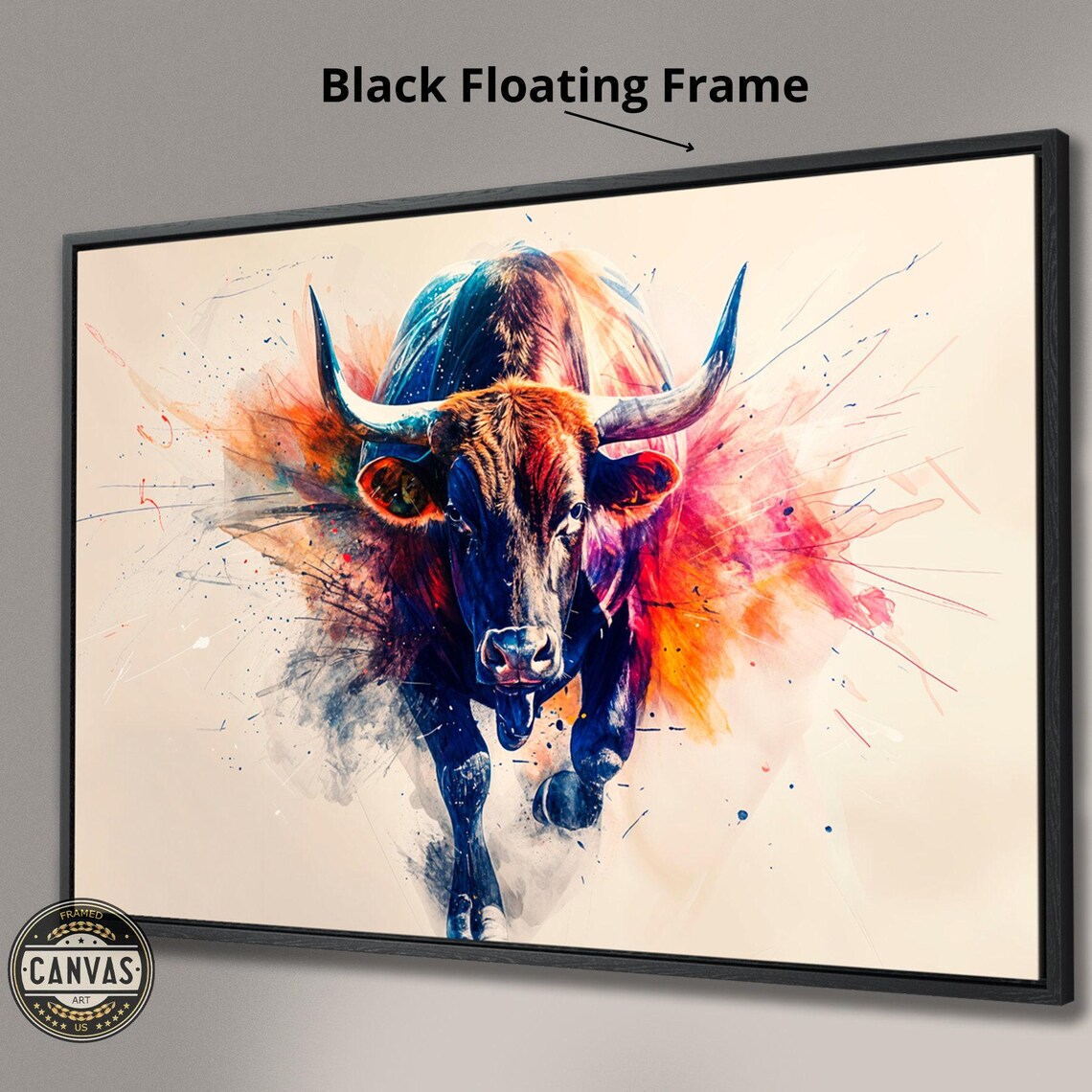 Explosive Bull Framed Print Colorful Abstract Animal Wall Art Dynamic Motion Poster Bulls Prints Trader Gift Ready To Hang - Image 2