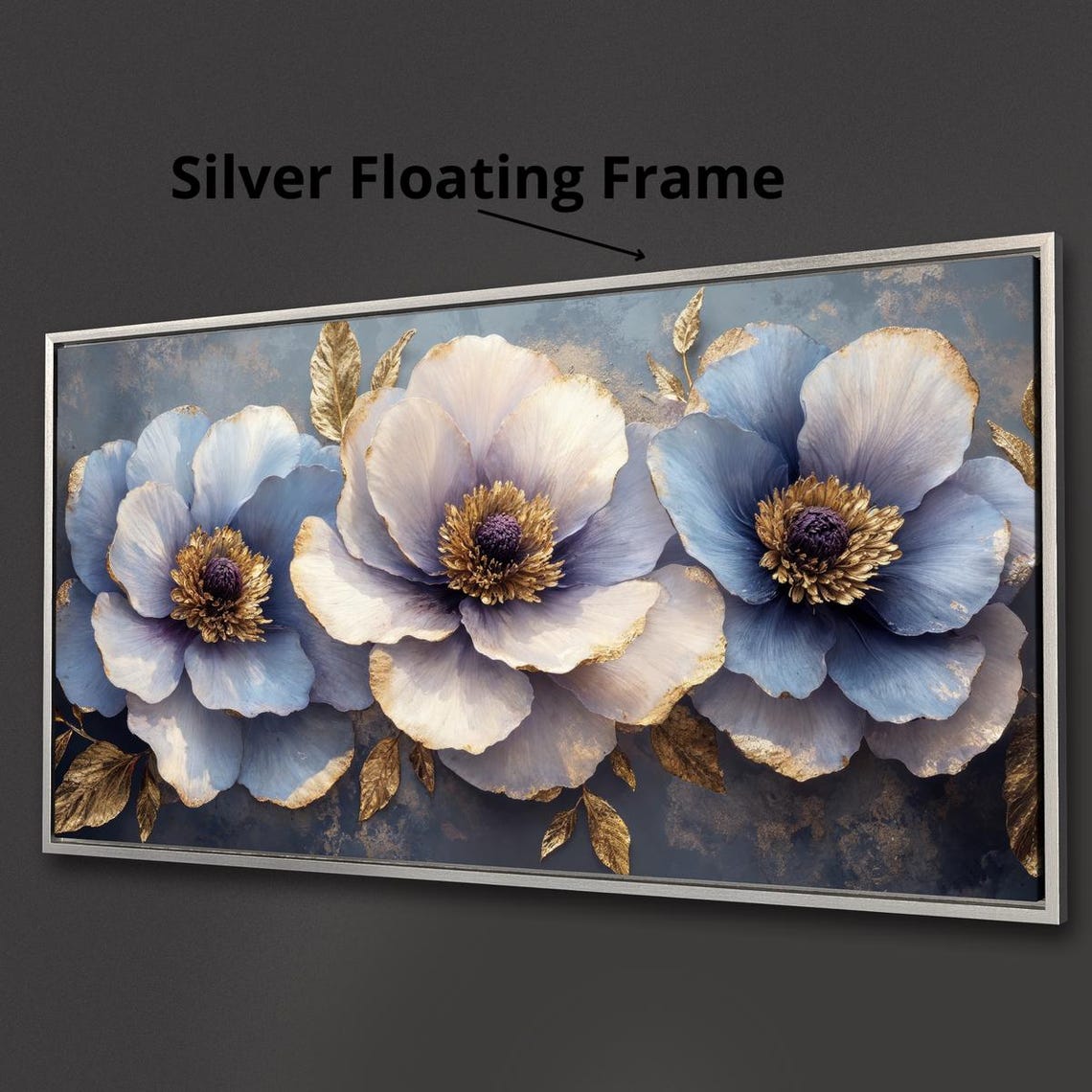 Blue And White Lush Flowers Panoramic Floral Painting Wall Poster - Image 3