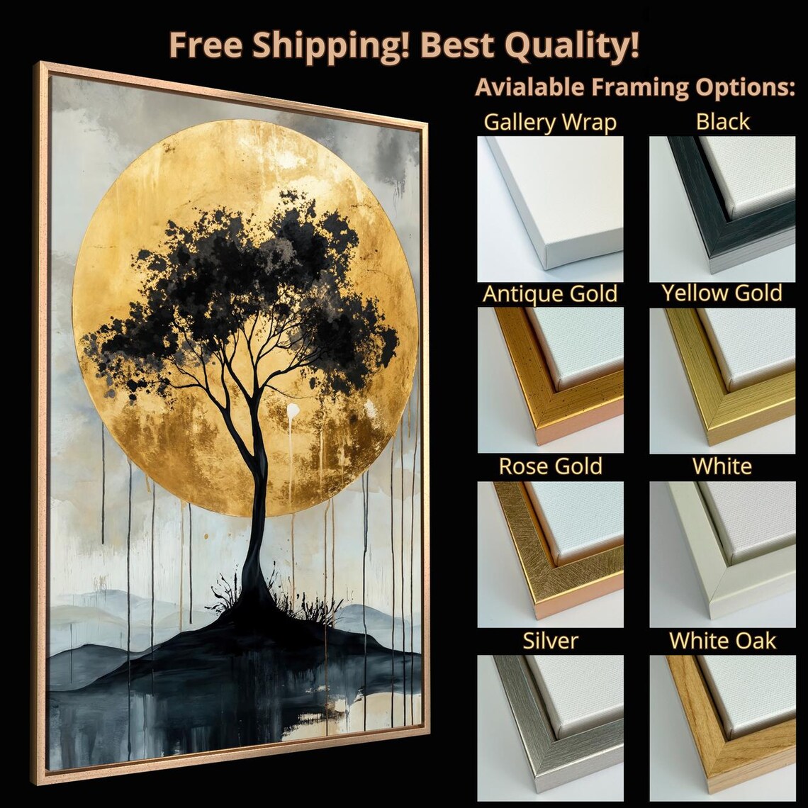 Black Tree Silhouette, Abstract Sun Art Print - Image 5