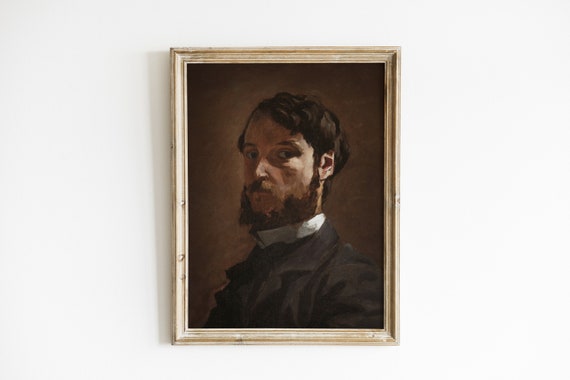 Man Portrait Painting Vintage Oil Dark Moody Portrait Rustic Decor