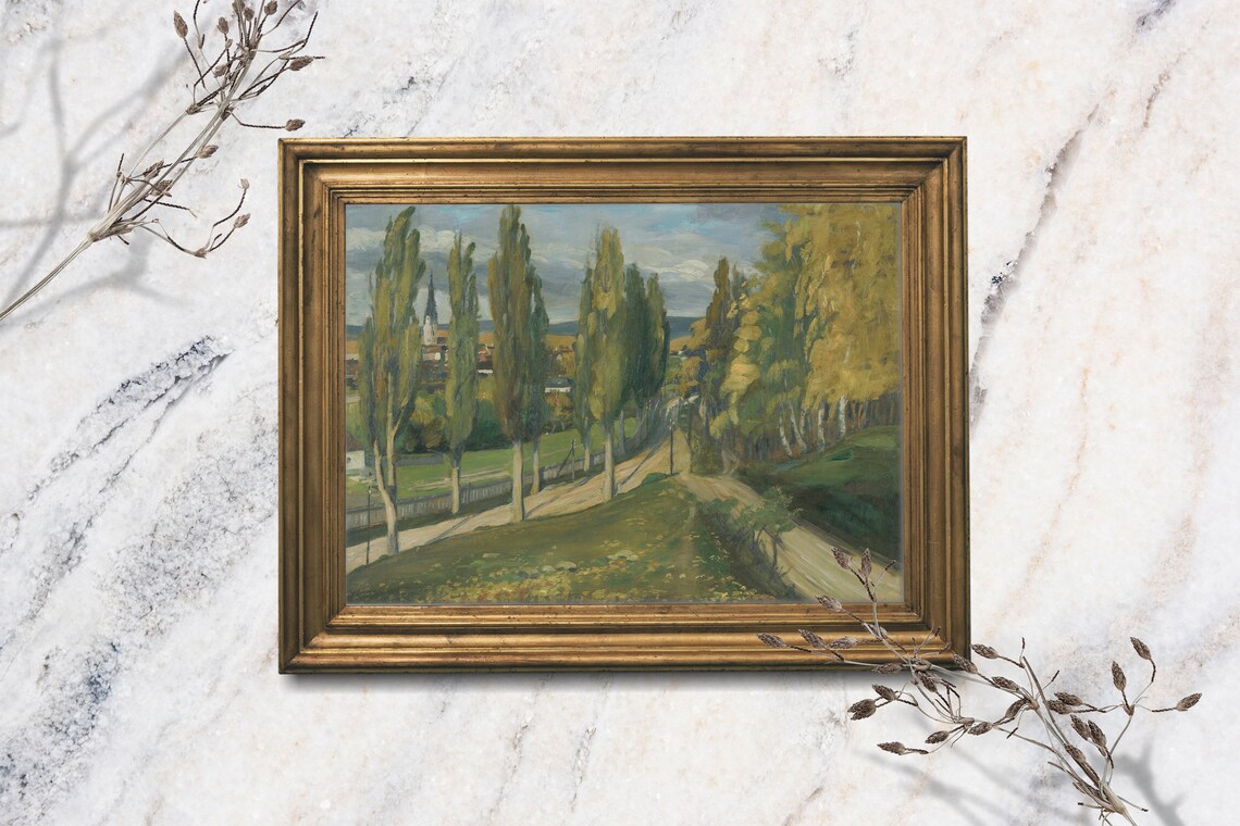 Tuscany Landscape, Muted Green French Country Art Print