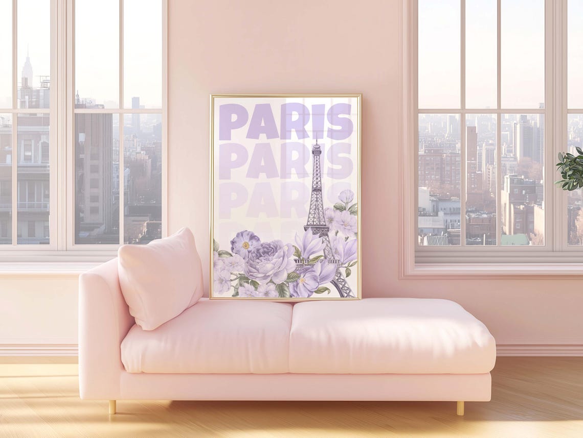 Paris Lavender Dreamy Romantic Eiffel Tower Lilac Floral Travel Poster