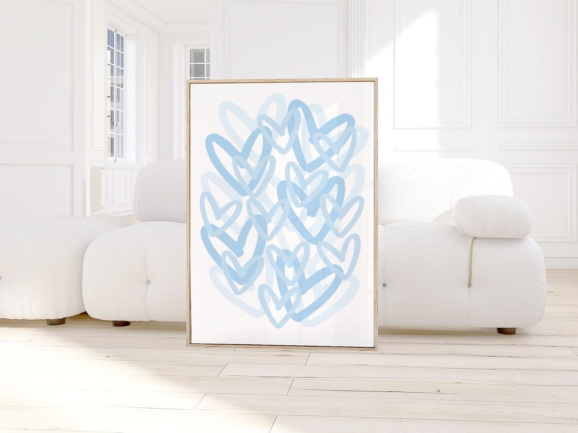 Blue Preppy Hearts, Trendy Dorm Room Art Print