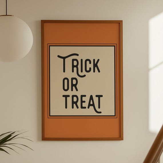 Trick Or Treat Sign Halloween Wall Art Spooky Decorations Black And Orange Fall Decor
