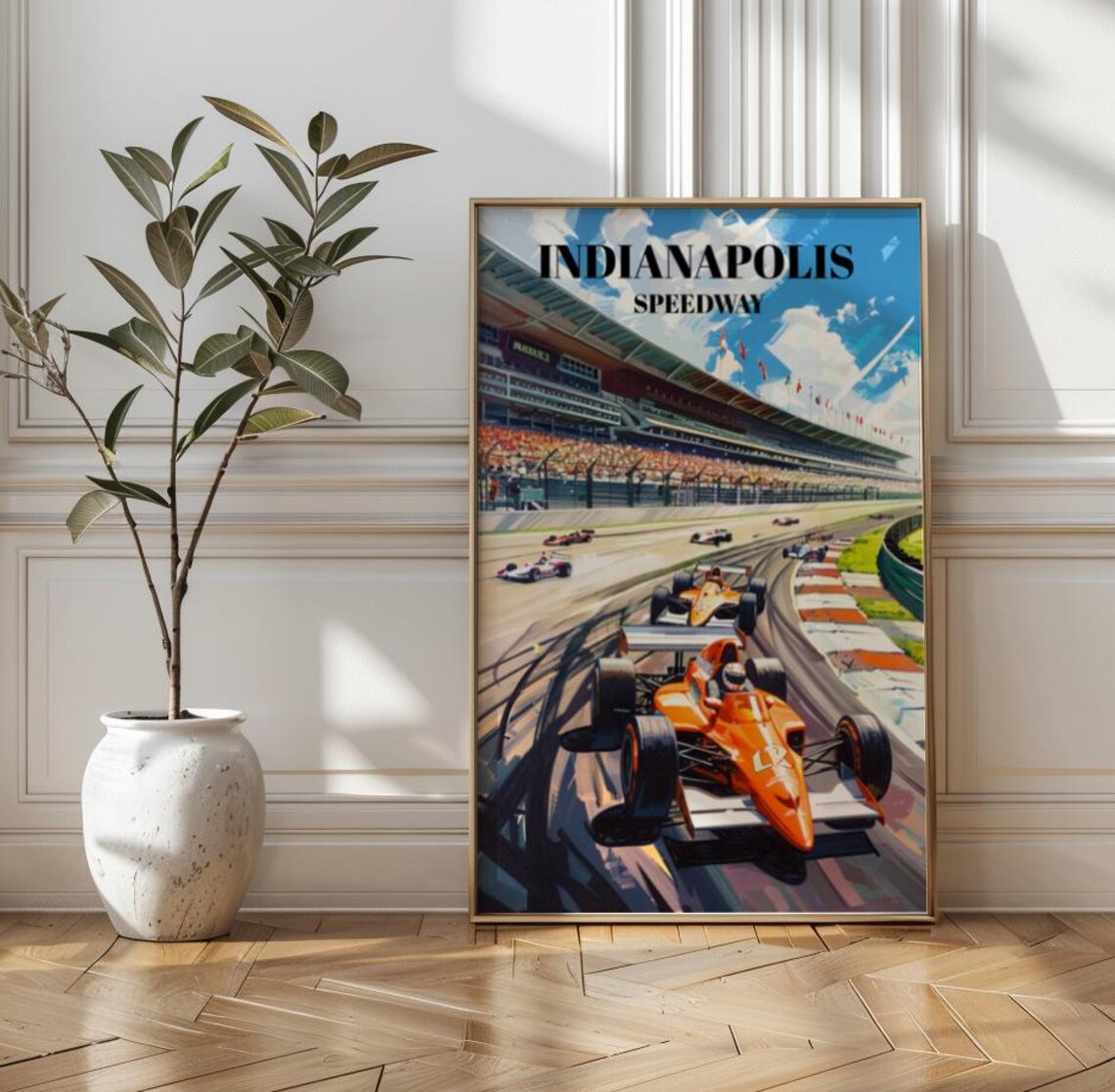 Indianapolis Speedway Vintage Travel Poster, Race Car Art