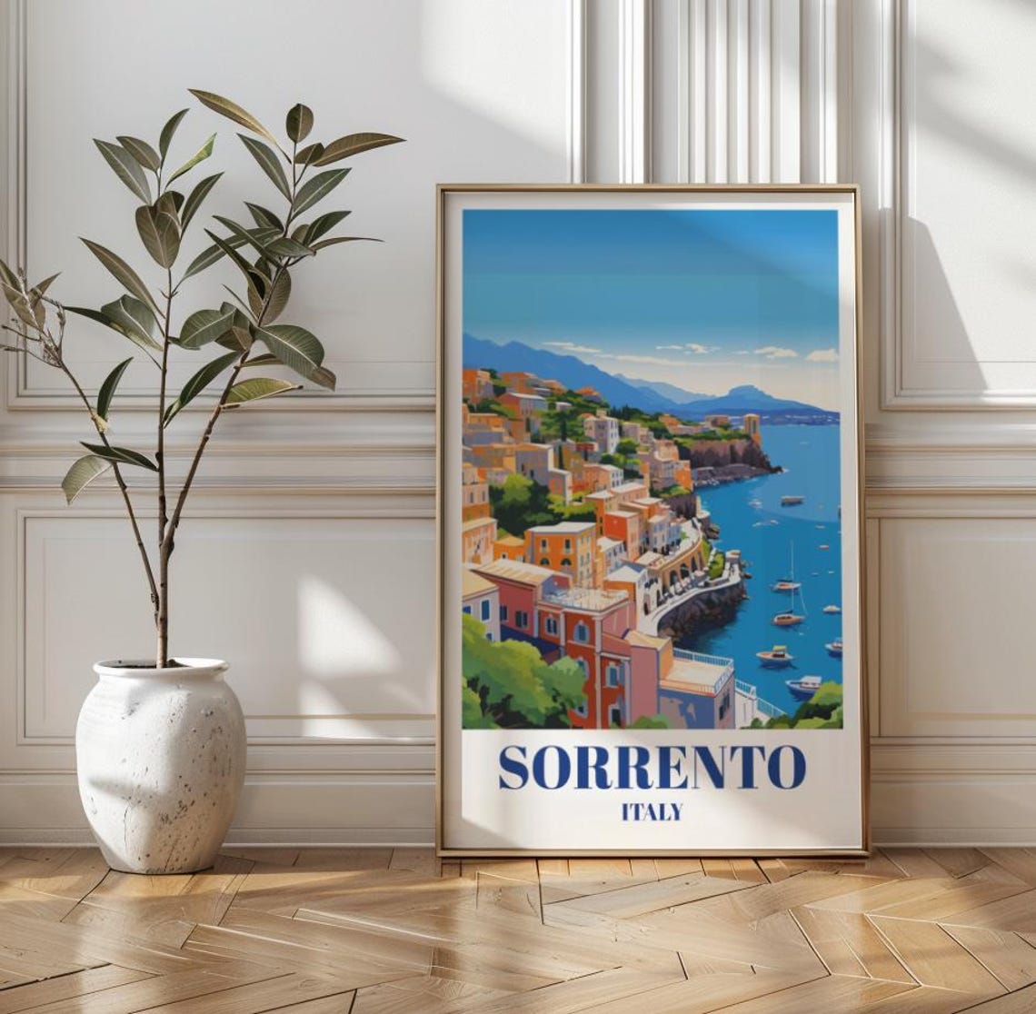 Sorrento Italy Amalfi Coast Seaside Town Vintage Travel Poster