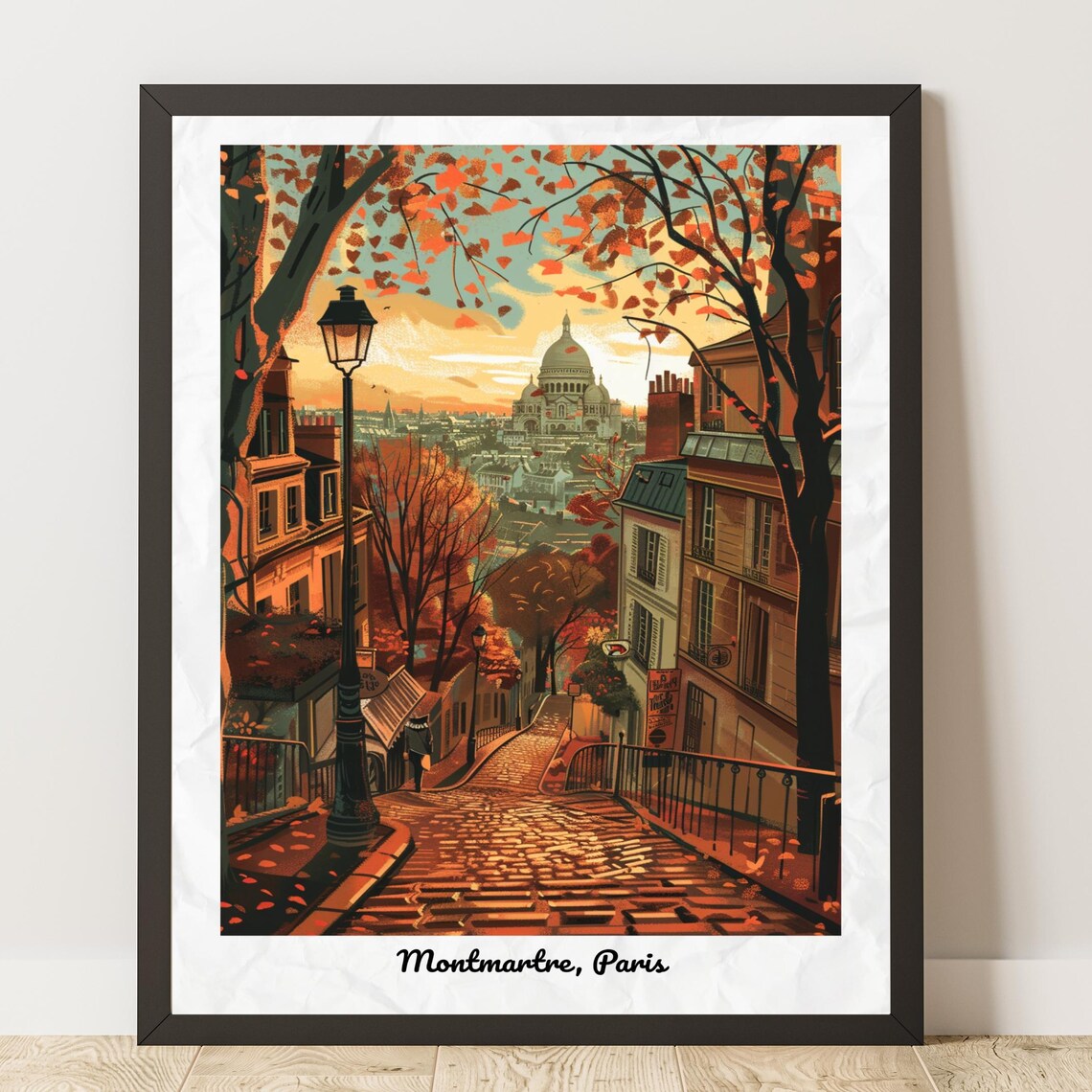 Montmartre Sacré-Cœur Autumn Street Vintage Paris Travel Poster