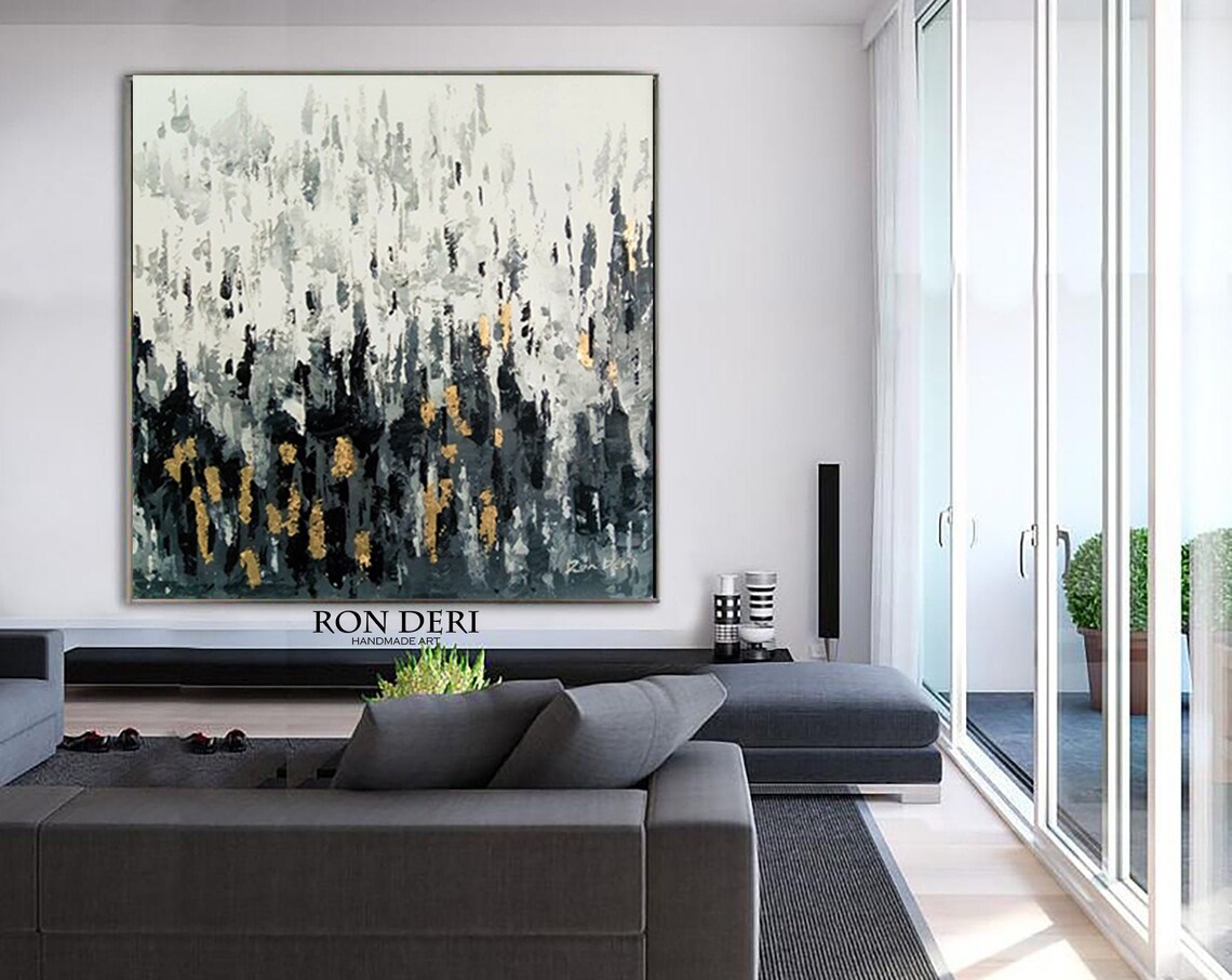 White Black And Gold Abstract Forest Painting By Ron Deri Poster