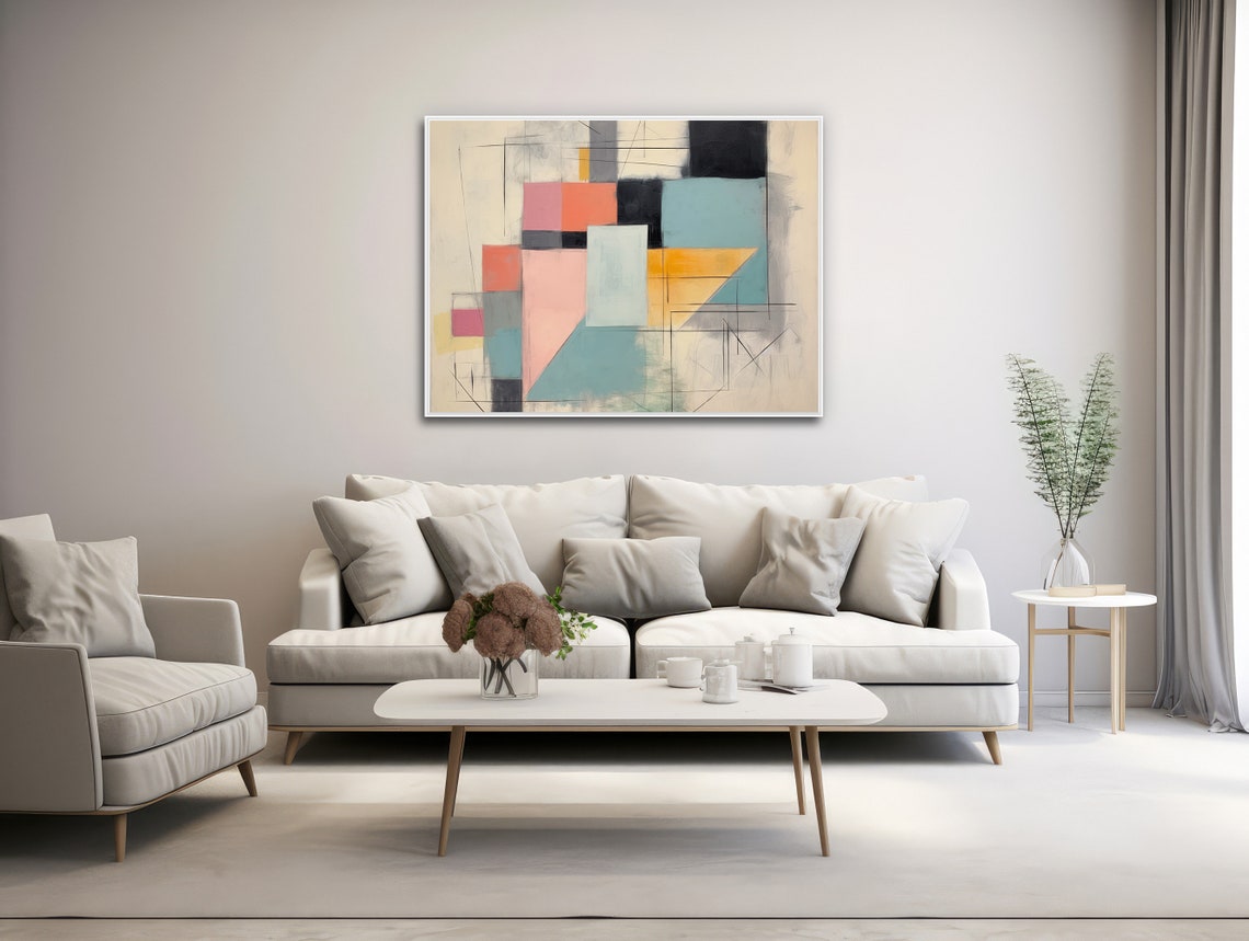 Pastel Color Blocks Abstract Pink Teal Yellow Modern Minimal Wall Art - Image 3