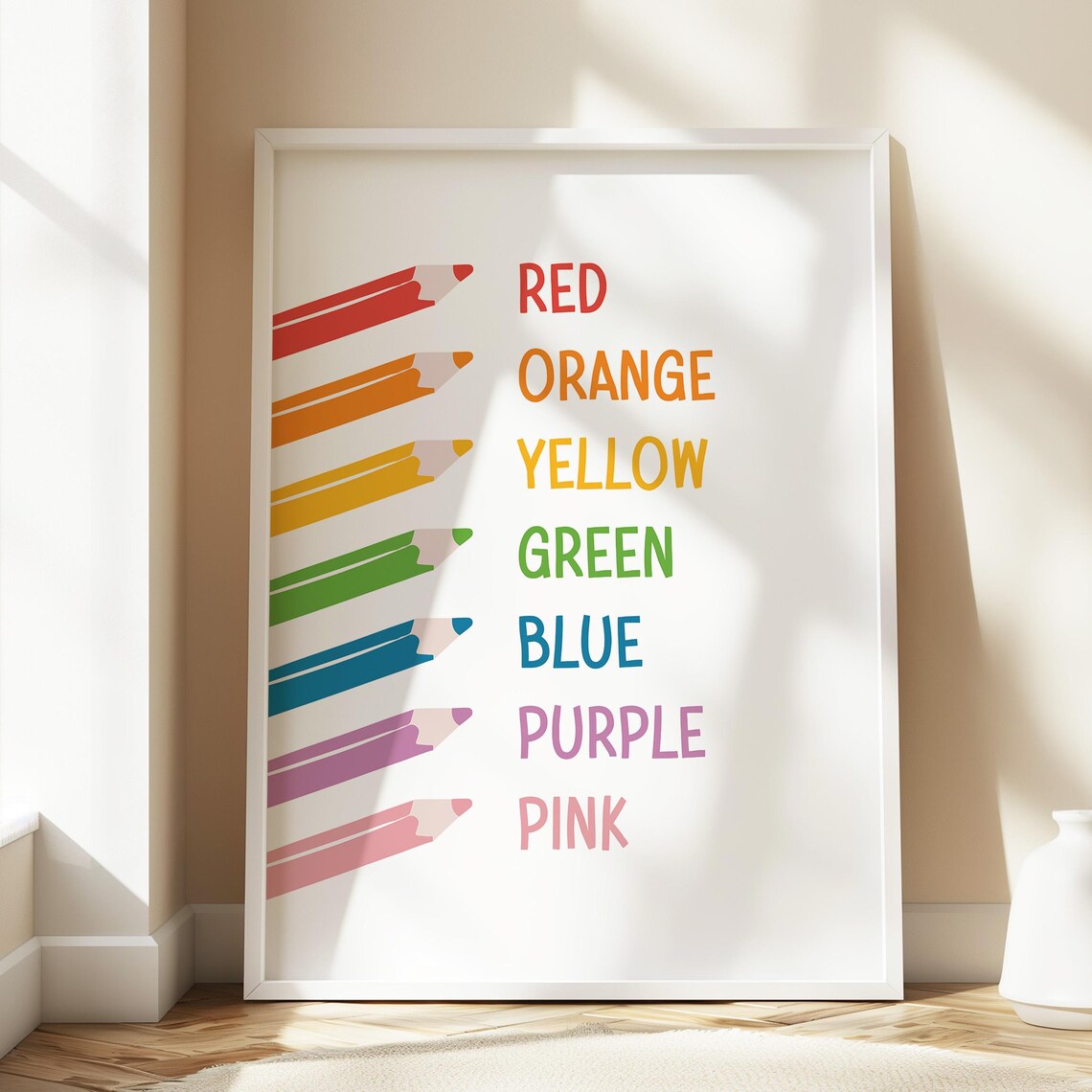 Colorful Pencils Rainbow Color Names Learning Preschool Kids Poster