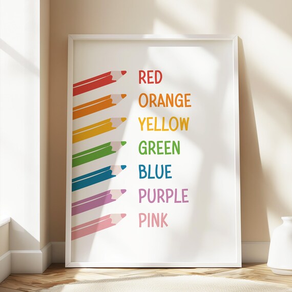 Colorful Pencils Rainbow Color Names Learning Preschool Kids Poster