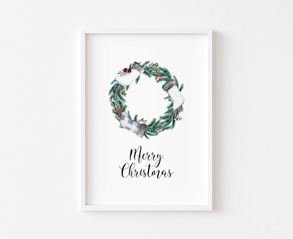 Christmas Wreath Art Print, Seasonal Xmas Decor
