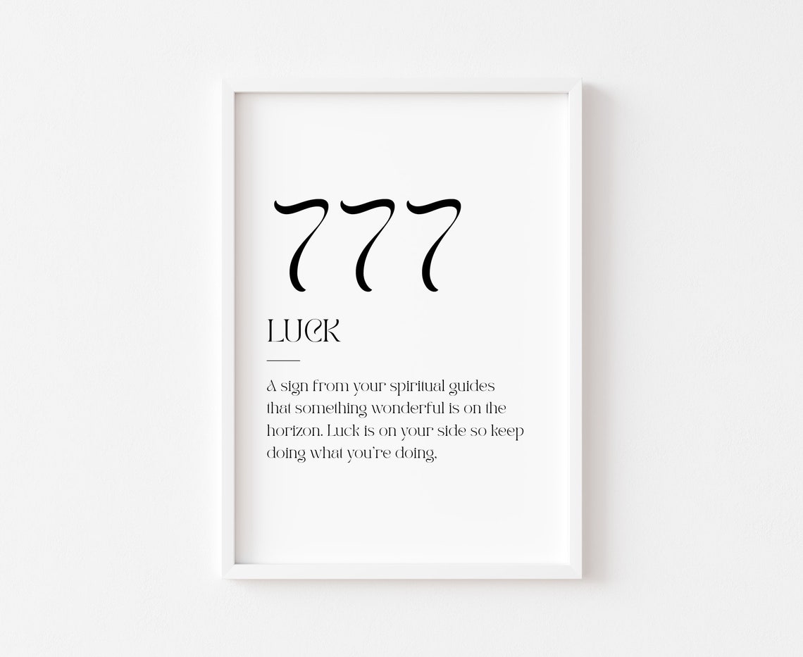 777 Angel Number Luck Affirmation Spiritual Sign Minimal Art Print