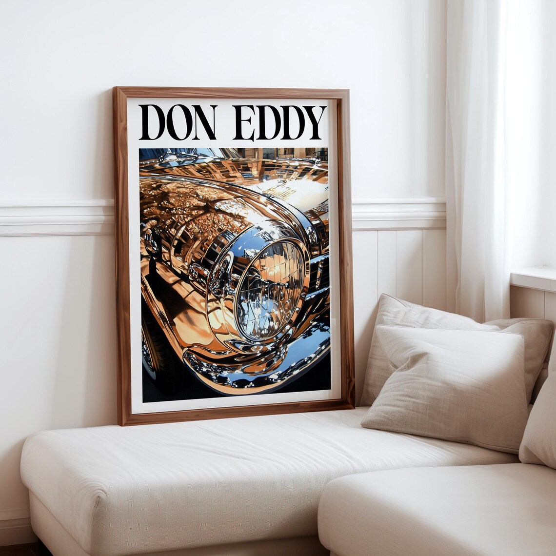 Don Eddy Style Classic Car Chrome Headlight City Reflection Art Poster