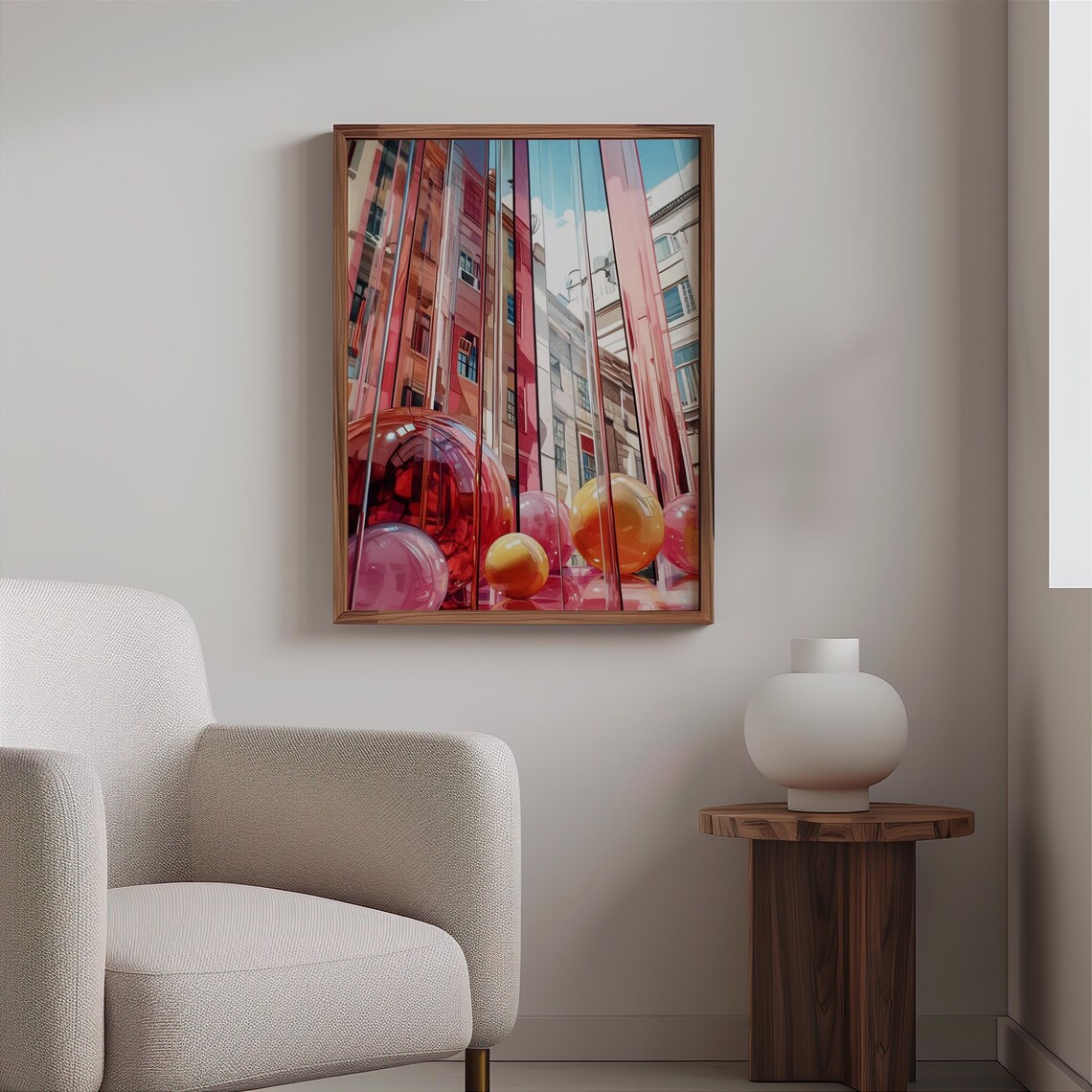 Giant Pink Glass Orbs City Reflections Storefront Photorealism Poster - Image 2