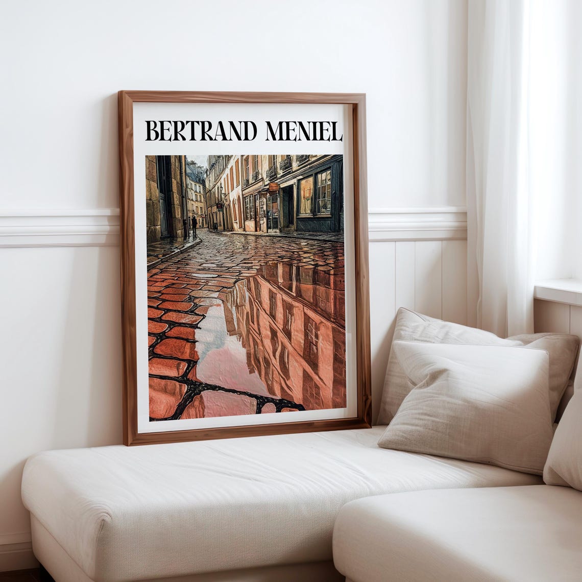 Bertrand Meniel Inspired Wet Cobblestone Puddle Reflection Pink Poster
