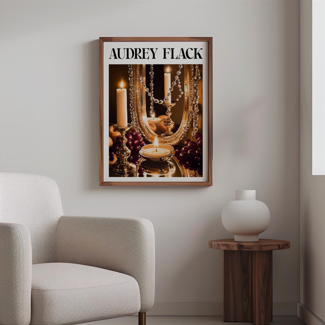 Audrey Flack Golden Mirror Candlelight Grapes Still Life Art Print - Image 2