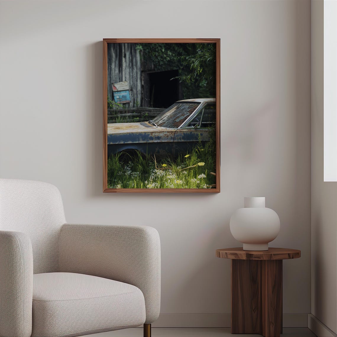 John Salt Inspired Photorealistic Abandoned Car Art Poster Echoes Of The Past Vintage Americana Photorealistic Abandoned Car Print - Image 2
