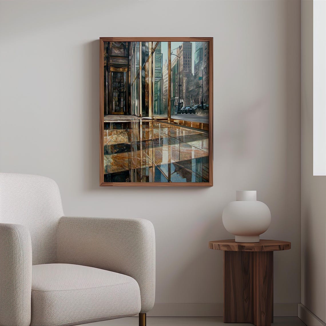 Photorealistic Glass Storefront Marble Floor City Reflections Poster - Image 2