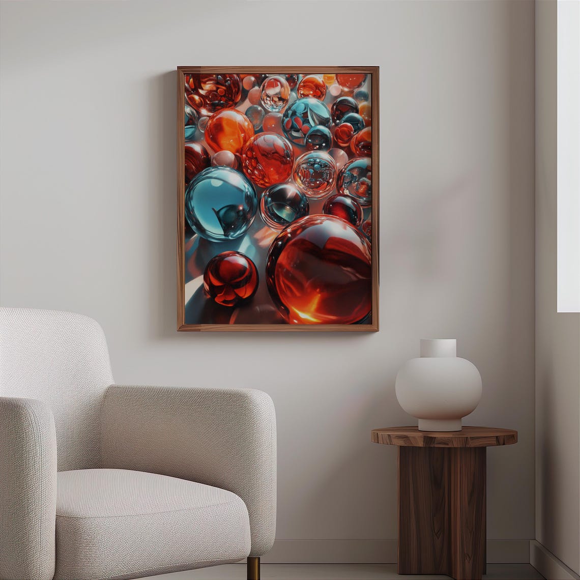 Dense Glass Marbles Reds Teals Dramatic Dark Photorealism Poster - Image 2