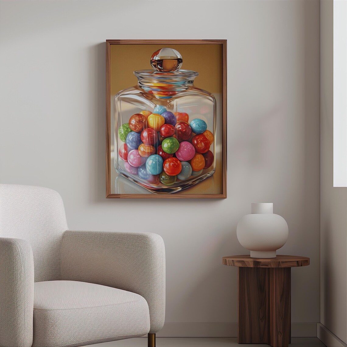 Glass Candy Jar Round Stopper Rainbow Gumballs Photorealism Poster - Image 2