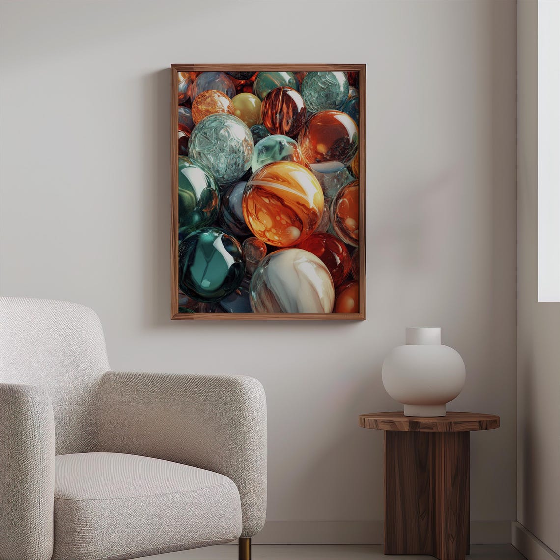 Giant Amber Glass Orbs Teal Ruby Close Up Photorealism Art Poster - Image 2
