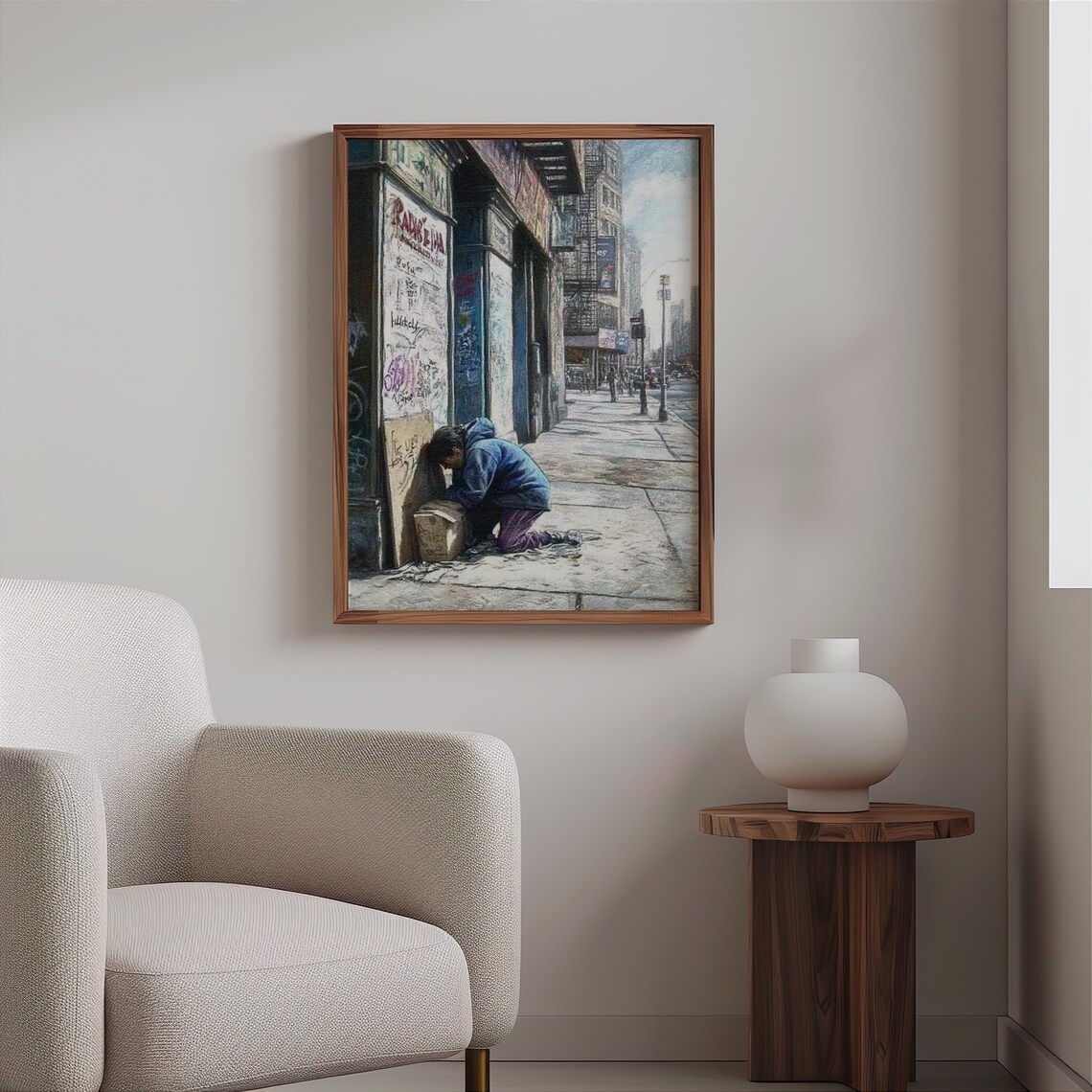 Homeless Person Crouched Graffiti Doorway City Sidewalk Art Poster - Image 2