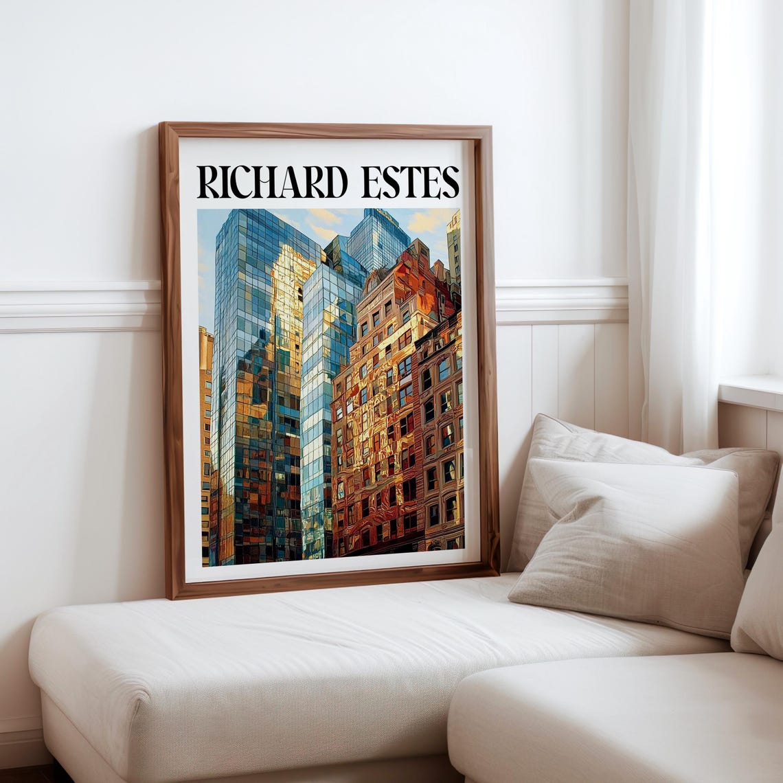 Richard Estes Inspired Glass Skyscraper Golden Reflections City Poster