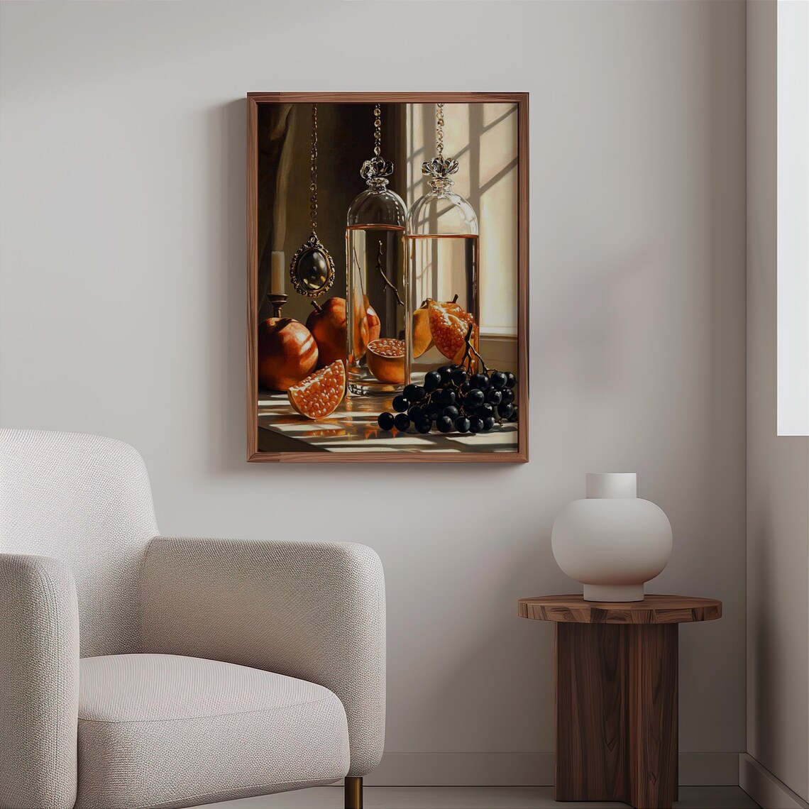 Hanging Glass Bell Jars Pomegranates Cameo Still Life Art Print - Image 2