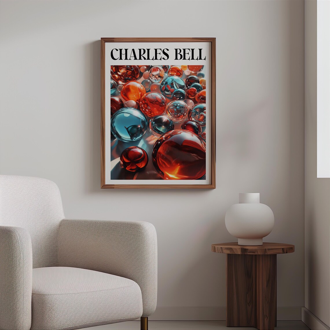 Charles Bell Red Blue Glass Marble Macro Glossy Photorealism Poster - Image 2