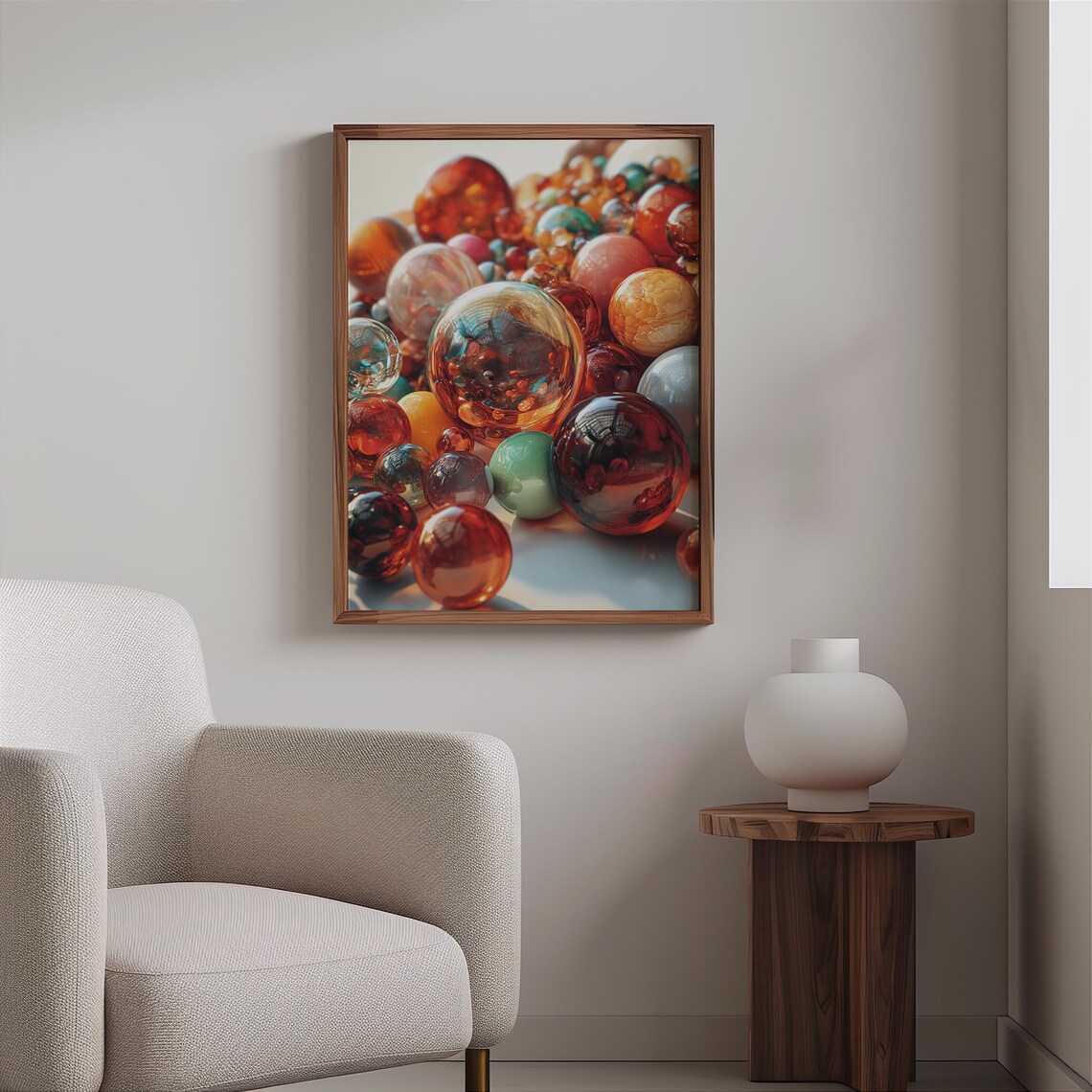 Colorful Glass Marbles Close Up Warm Light Photorealism Art Poster - Image 2