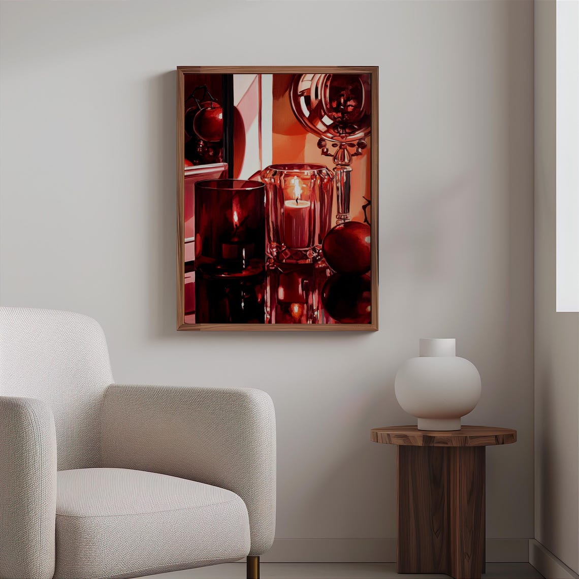 Deep Ruby Red Glass Candlelight Still Life with Plums Poster Art - Image 2