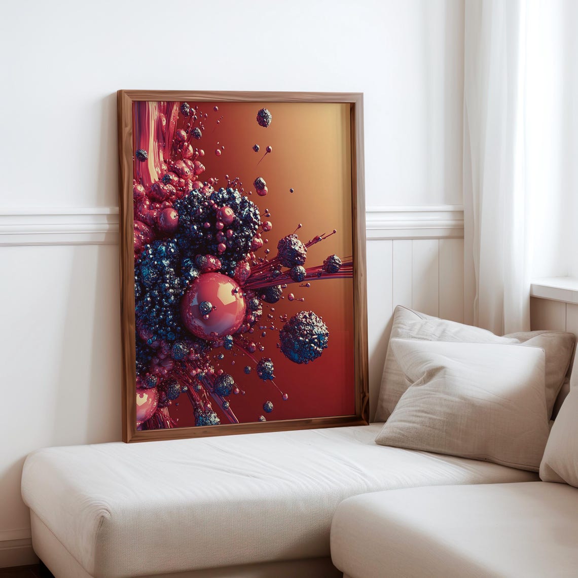 Pink Navy Abstract Spheres Burst Glossy 3D Modern Surreal Art Poster