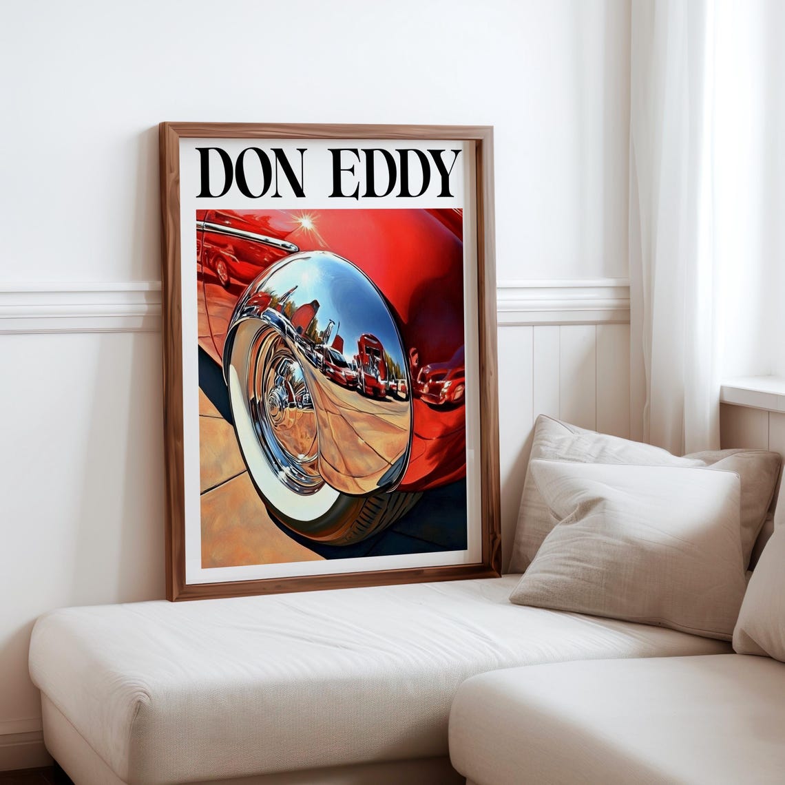 Don Eddy Style Red Classic Chrome Fender Whitewall Wheel Poster