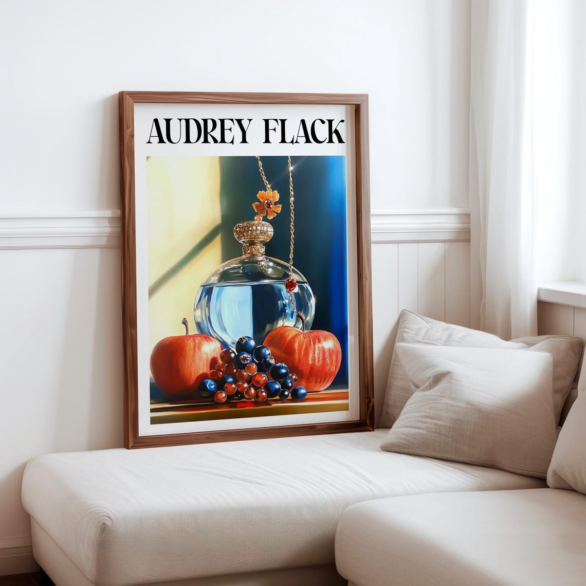Audrey Flack Perfume Decanter Apples Grapes Pendant Still Life Print