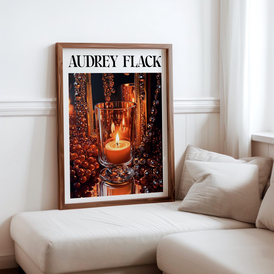 Audrey Flack Candle Hurricane Amber Beads Dark Still Life Poster