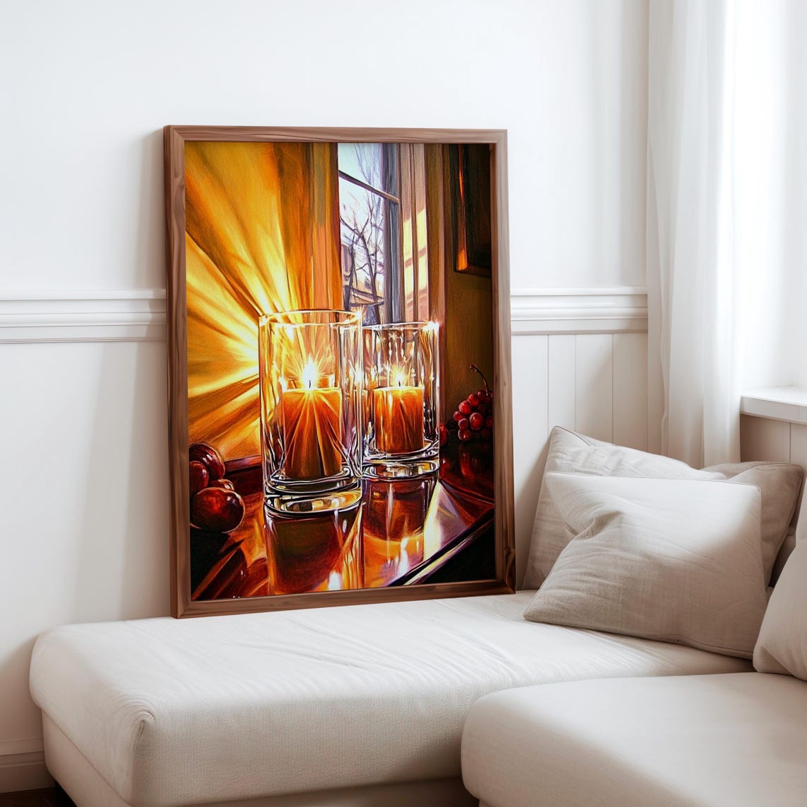 Twin Candle Flames in Glass Holders Sunlit Still Life Poster