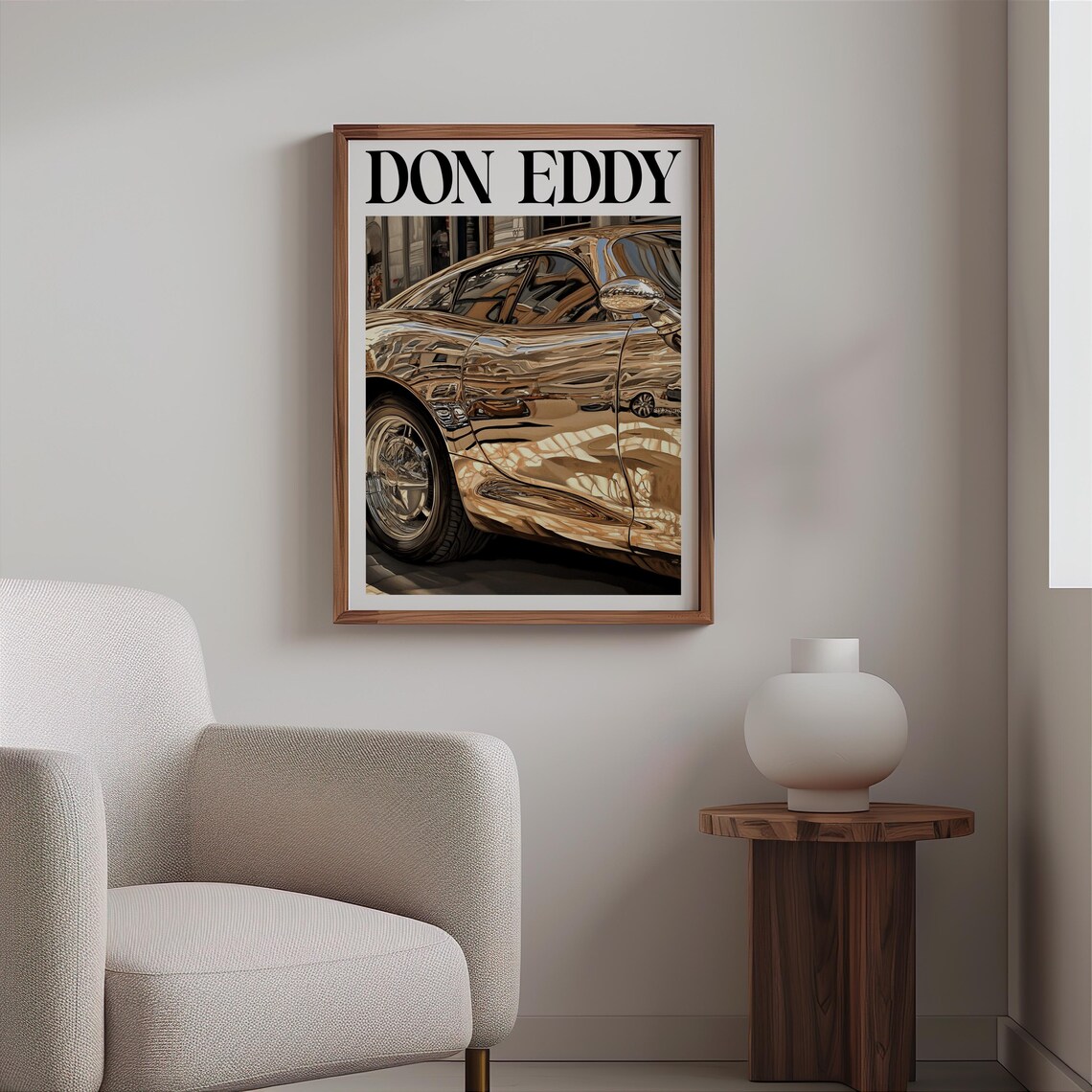 Don Eddy Style Gold Classic Coupe Side Profile Chrome Detail Poster - Image 2