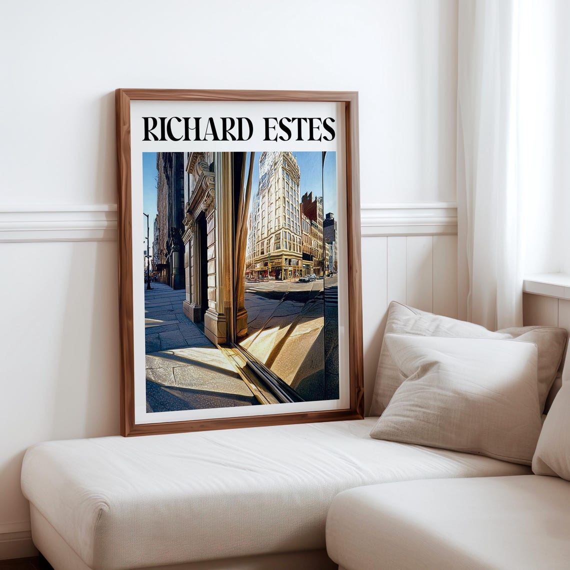 Richard Estes Inspired Sunlit Street Corner Glass Reflection Print