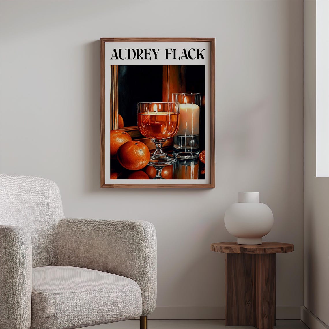 Audrey Flack Inspired Amber Goblet Oranges Candlelit Mirror Poster - Image 2